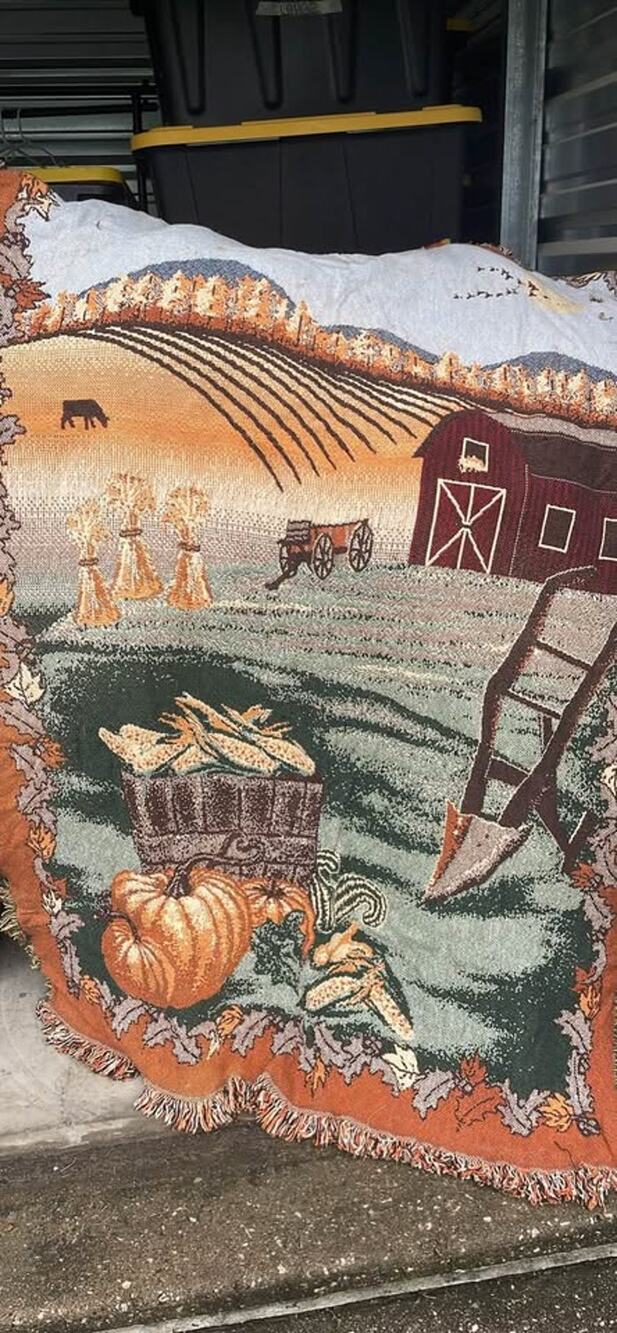 Autumn Fall Harvest Farm Scene Woven Tapestry Throw Blanket